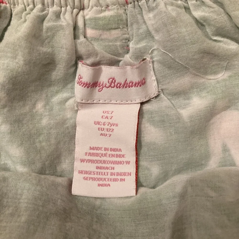 Tommy Bahama Girls 7 Floral Tropical Green Pink Strappy Summer Resort Dress